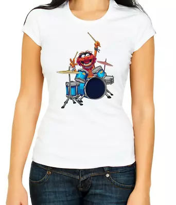 The Muppets Drums Characters W/B  Women's 3/4 Short Sleeve T-Shirt G065 • £9.51