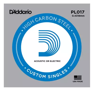 D'Addario Plain Steel Single Electric Or Acoustic Guitar .017 Gauge PL017 • $2.60