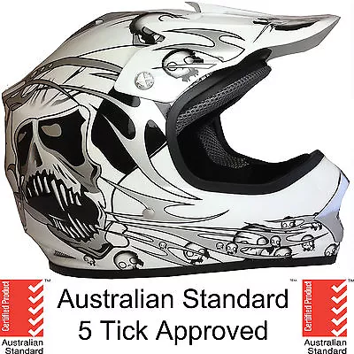 KIDS HELMET 4 DIRT BIKE PEEWEE QUAD MOTOCROSS MEDIUM 50-52 SKULL 5 Tick Approved • $79.95