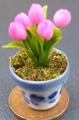 Bunch Of Tulip Flowers In Ceramic Pot Tumdee 1:12 Scale Dolls House Miniature ML • $2.48