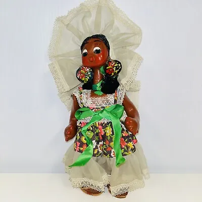 Vintage Mexican Hand Painted Oil Cloth Folklore Doll 11 Inch Handmade Painted • $24.99