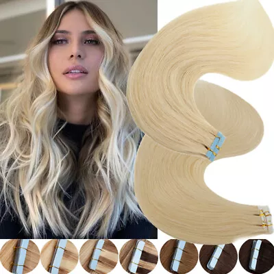 Invisible Tape In Remy Human Hair Extensions Seamless Skin Weft Blonde Ombre USA • $29.90