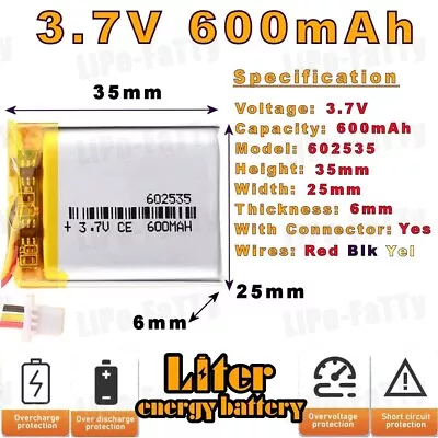 3.7v 600mAh 602535 Liter Energy Lithium Polymer Battery Li-po Lipo • £6.79