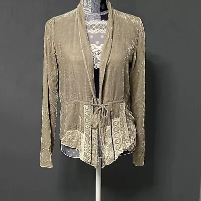 4 Love And Liberty Johnny Was Crushed Velvet Long Sleeve Tie Top Taupe SZ Small • $62.99