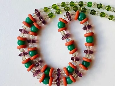 Vintage Czech Glass Bead Necklace Glass Ring Beads (2321) • $17.60