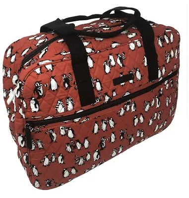 Vera Bradley Medium Traveler Bag Playful Penguins Red Scarves Duffel New $118 • $50