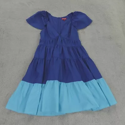 STAUD Dress Womens Small Corsica Tiered Taffeta Minidress Blue Flaws • $29.95