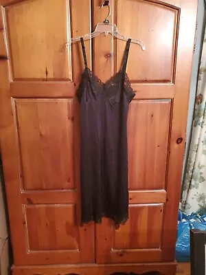 Vintage Lorraine Full Slip Lace-Trimmed Black Nylon  Size L- 34  Made In USA • $14