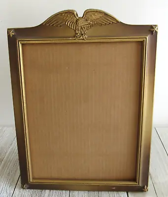 Vtg Wood Tabletop Easel Military Frame Eagle Stars Gold Finish 11.75  X 7.75  • $49.99