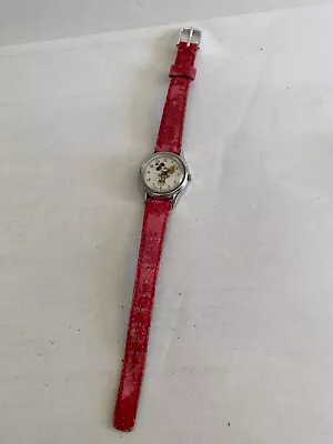 Disney Minnie Mouse Wristwatch Lorus By Seiko Red Band Silver Case • $5