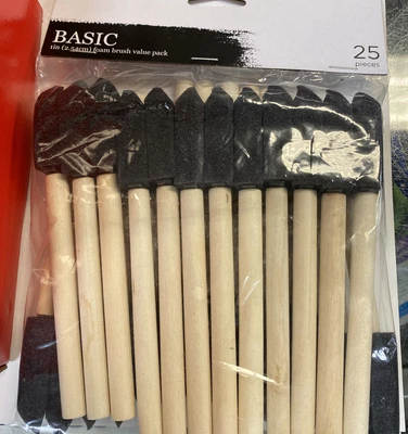 $9.99 • Buy 25 Pieces 1-Inch Foam Brush Set Sponge Paint Brushes Wooden Handle Y3R9