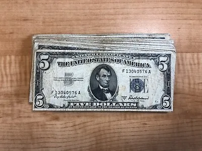 1953 Paper Money Five Dollar Silver Certificate One Blue Seal Bill Per Purchase • $15