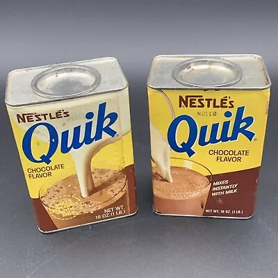 VTG Set Of 2 Nestle Quik 16 Oz Chocolate Flavor Cardboard + Metal Tins Container • $74.95