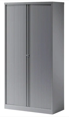 £245 • Buy Bisley Silver Metal Tambour Tall Cupboard 1970mm Tall 1000mm Wide With 4 Shelves