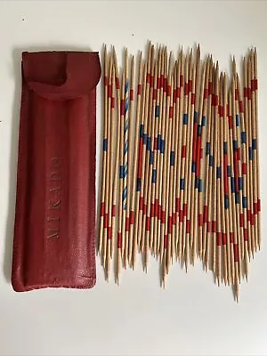 Vintage Mikado Pick Up Sticks Red Case Old Wood Wooden Striped Blue Game CIN • $28.04