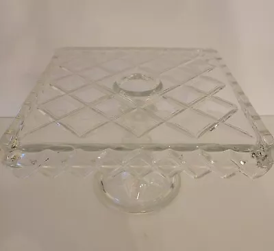 Vintage Glass 10  Square Footed Cake Stand Diamond Pattern • $42