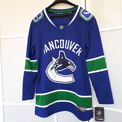 NWT Fanatics Vancouver Canucks NHL Hockey Home Jersey Blue Womens Ladies Size • $48.89