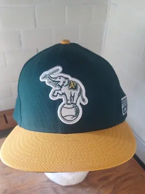 Oakland A's Hat Cap New Era Size 7 5/8 Fitted Green Elephant Logo 59Fifty MLB • $25.95