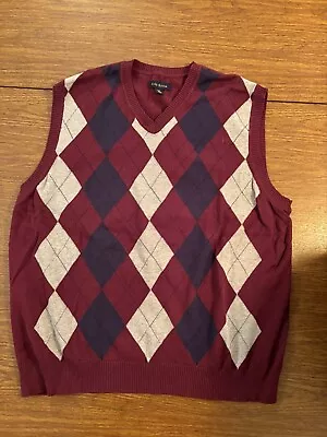 Men’s Club Room Sleeveless Argyle V-Neck Sweater Vest. Wine Combo. Size XXL- EUC • $14.99