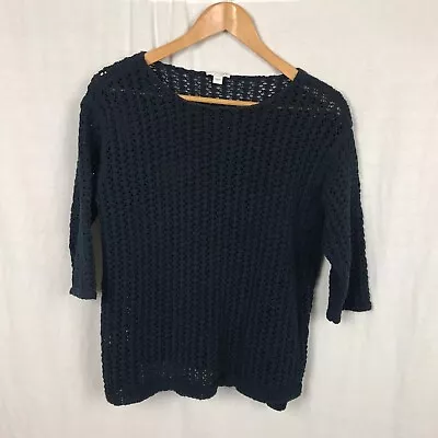 J Jill Women's Open Knit Pullover Sweater Half Sleeve Navy Blue Size Large • $10.46