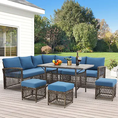 7PC Outdoor Patio Furniture Garden Wicker Dining Set Rattan Table Cushioned Seat • $539.98