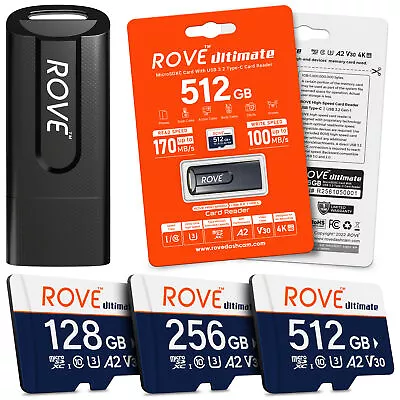 ROVE Micro SD Card For Dash Cam Memory Card 128 256 512 GB With USB-C Reader • $34.99