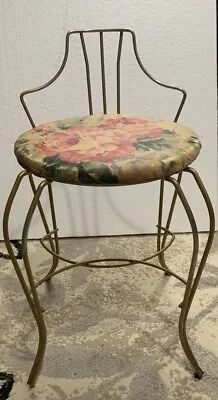 Vanity Chair Stool Gold Toned Wire Metal High Back Missing 1 Foot Protector VTG • $69.99