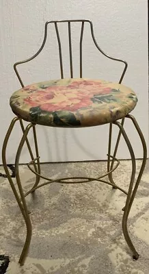 Vintage Vanity Chair Stool Gold Toned Wire Metal Back Missing 1 Foot Protector • $79.99