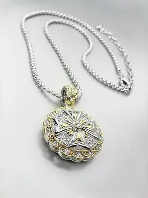 NEW Designer Silver Gold Filigree CZ Crystals Maltese Cross Pendant Necklace • $26.39