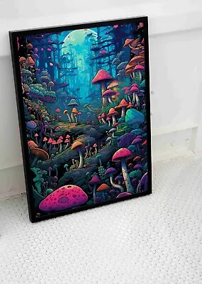 Trippy Mushrooms Forest Poster Psychedelic Rainbow Print Art Size A3 A4 Size • £8.95