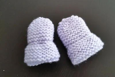Baby Hand Knitted Mittens Pale Lilac Acrylic Wool 3-6 Months New • £4.35