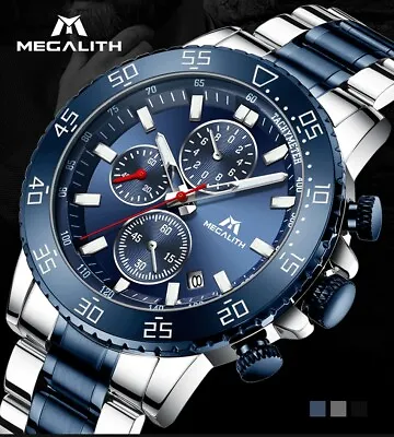 £36.99 • Buy Megalith Luxury Mens Watch Chronograph Waterproof Calendar Date Quartz Sports UK