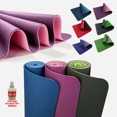 $16.99 • Buy TPE Yoga Mat Exercise Fitness Gym Pilates Non Slip Dual Layer Eco Friendly