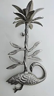 Flamingo Under Palm Tree Candle Holder Hook Wall Mounted Pewter Colored • £9.64