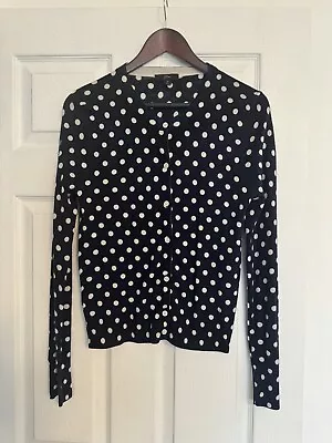 J Crew 100% Merino Wool Jackie Polka Dot Cardigan Button Navy Medium EUC • $24.99