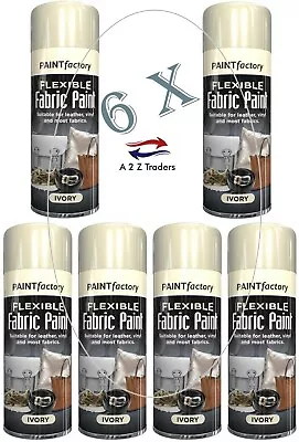 6 X Flexible Fabric & Vinyl Spray Paint Leather Textile Fast Drying Ivory 200ml • £12.95