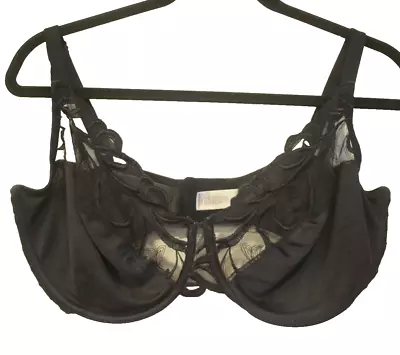 Lilyette Women's Size 40DDD Underwire Minimizer Bra Black Lace Embroidered • $14.99