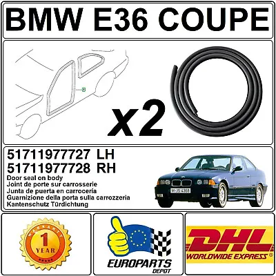 BMW E36 Coupe 3 Series Coupe Weatherstrip Kit Door Seals 2 Pcs FLOCKED VELVET • $99.95