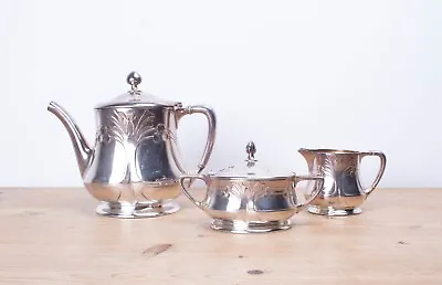Antique Art Nouveau Berndorf Metal Factory Silver Plated Three Piece Tea Set • £125
