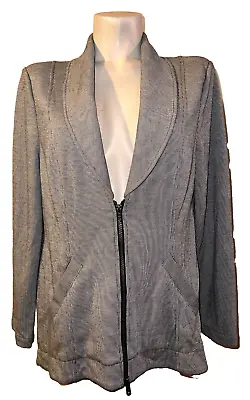 CABI Jacket Women's Size L Gray Drop Off Micro Pinstripe Zip LS Cardigan #5300 • $31.49