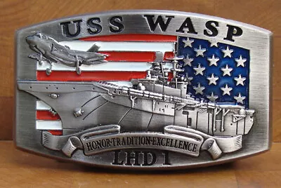 USS Wasp (LHD-1) Crew Belt Buckle  Honor Tradition Excellence  Antique Silver • $30