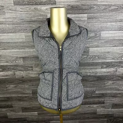 J.CREW Full Zip Up Gray Herringbone Quilted Vest W/ Lining Women's Size XS • $47