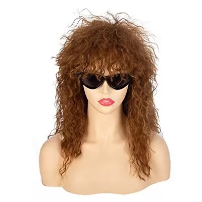 Brown Long Curly Wig 70s 80s Mullet Wig Punk Heavy Metal Rock Cosplay For Men... • $31.33