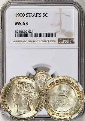 Straits Settlements (Malaysia) 1900 5 Cents NGC MS-63. Luster! • $599.99