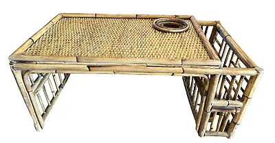 Vintage MCM Tray Bamboo Rattan Wicker Breakfast Bed Lap TV Books Cup Shabby EUC • $59.99