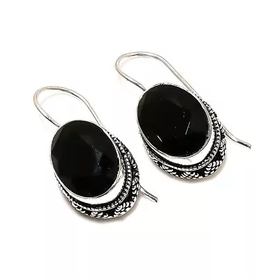 Vintage Black Spinel Gemstone Handmade 925 Sterling Silver Jewelry Earring 1.18  • $6.38