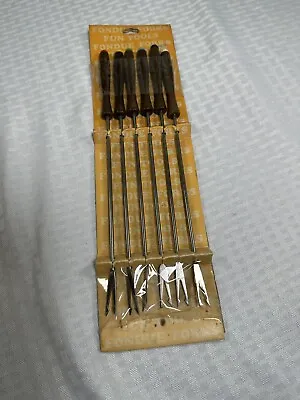 Vintage 6 Pc Stainless Steel Fondue Forks Brown  Handles Colored Tips Japan • $8.50