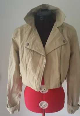 Size 8 Women's Beigle Long Sleeve Leather Faux Crop Jacket Bnwot • $25