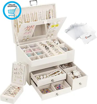 Jewellery  Box  Organiser   3  Layers  Large  PU  Jewelry  Storage  Case  With  • £35.78