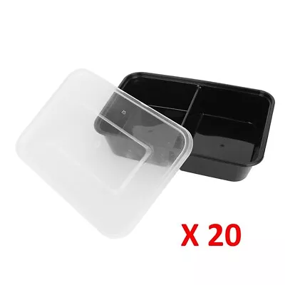 20 Pc Food Prep Container 2 Compartment Plastic Microwave Lunch Box Storage Meal • £6.95